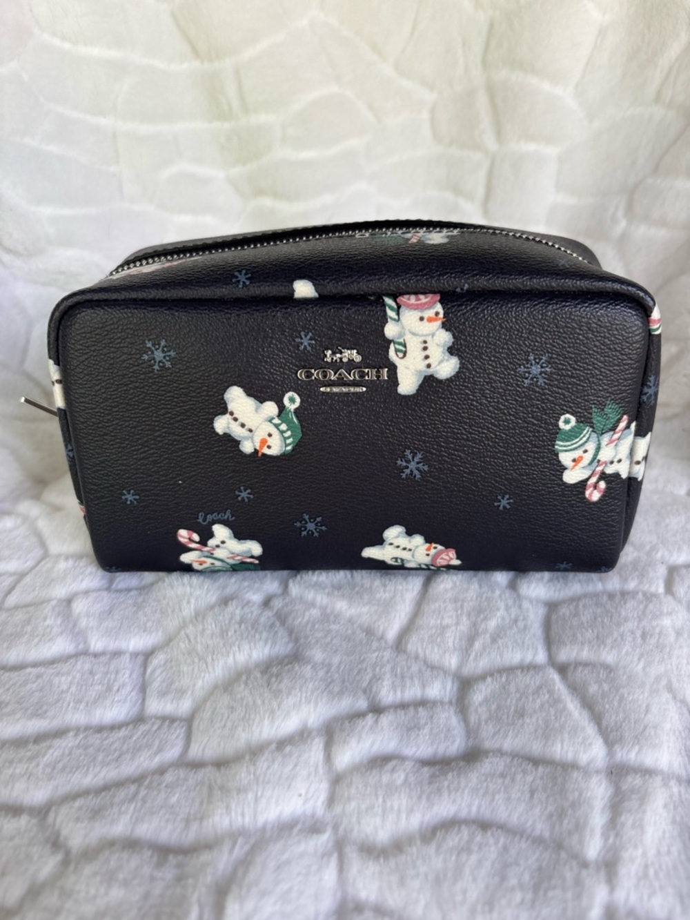 Coach Black Leather Cosmetic Pouch with Snowman Print - Picture 2 of 8